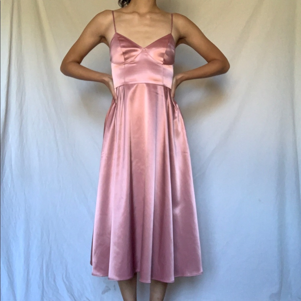 Satin Pink Midi Cocktail Dress
